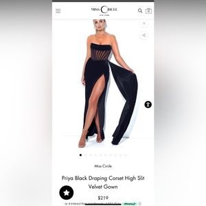 Miss Circle- Priya Black Draping Corset High Slit Velvet Gown